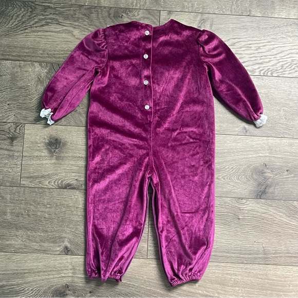 Vintage Precious Originals Fuchsia Velour Lace 24m Baby Coverall Romper - Picture 2 of 7